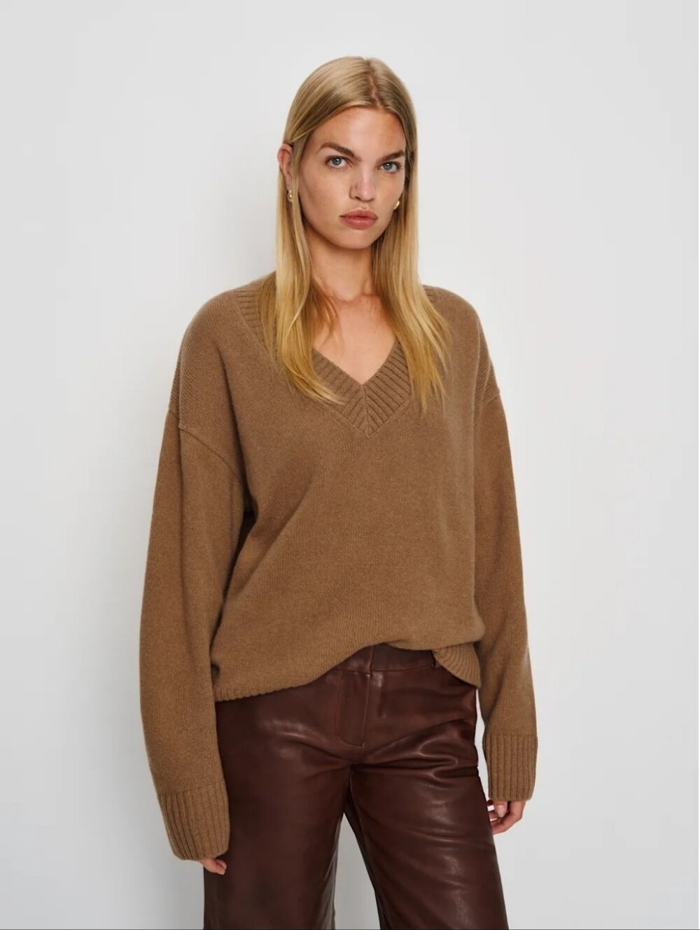 Reformation Jadey Cashmere Oversized V Neck Sweater